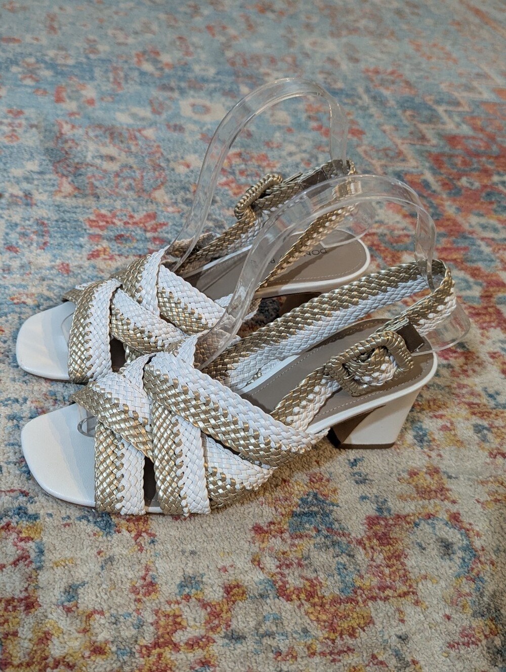 Donald Pliner Women's 6 M Vara Woven Leather Strappy Heeled Slingback Sandals